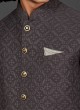 Thread Work Nehru Jacket Suit In Black Color